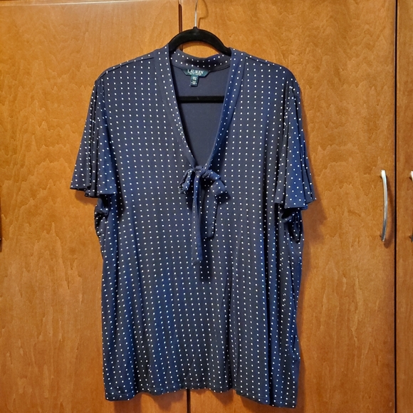 Lauren Ralph Lauren Navy Polka Dot Top, 2X - Picture 1 of 4
